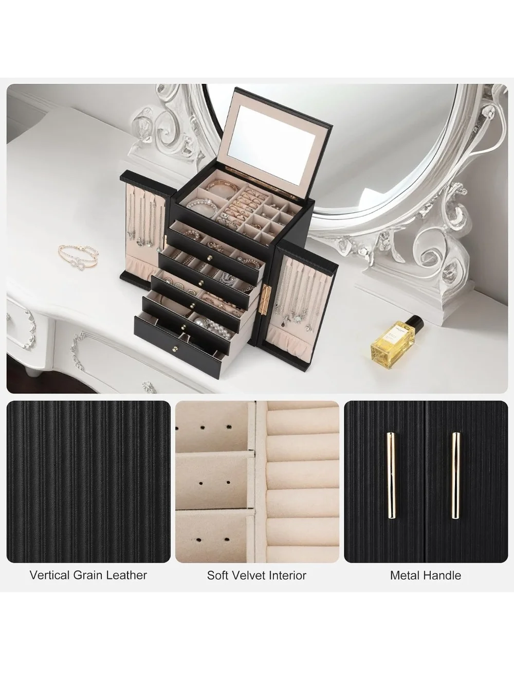 Deluxe Black Jewelry Box with Velvet Interior